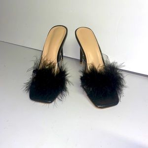 2023 Sexy transparent high heels Feather summer sandals Open toe 4” heel